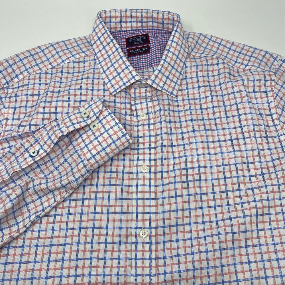 Untuckit Mens XL‎ Pink Blue Check "Heathvale" Long Sleeve Button Up Shirt